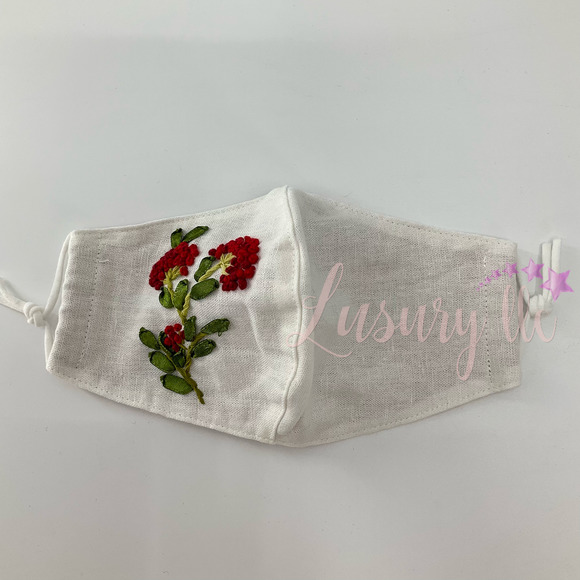 Red Bourvadia Embroidery Silk Mask, Wedding Gift, Washable Reusable 3 Layers - Picture 1 of 8